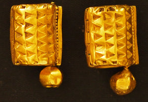 Gold earrings Tamil Nadu, India.