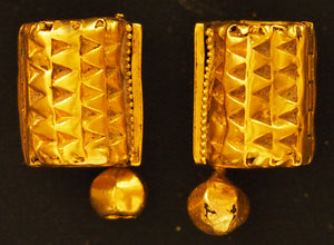 Gold earrings Tamil Nadu, India.